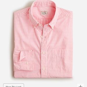J.Crew Stretch Secret Wash Slim Cotton Poplin Shirt In Pink Gingham Size M